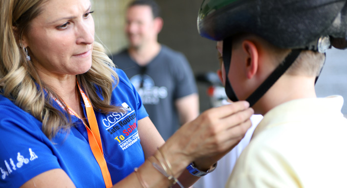 Safe Routes to School hands out bike helmets