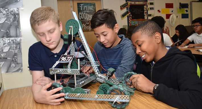 Bridger MS students and their robot