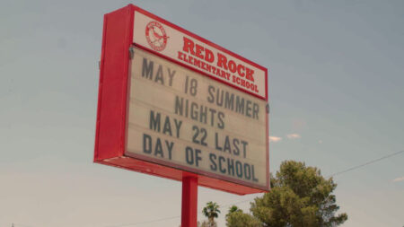 School sign outside Red Rock ES saying goodbye