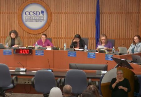 CCSD Board of Trustees working during Sept 28, 2023 Board Meeting.