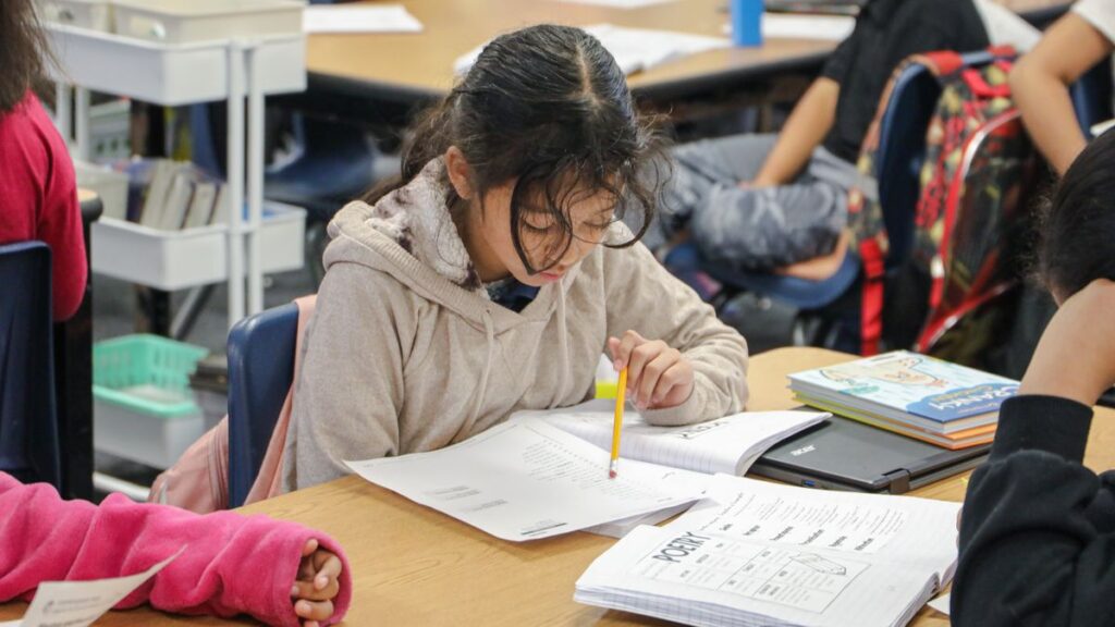 Student working in class.