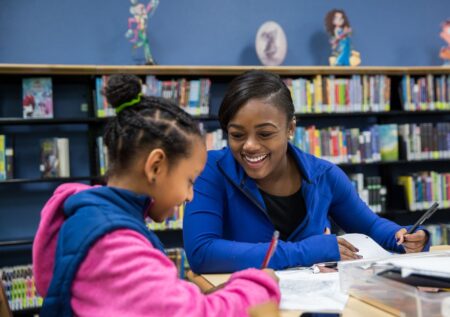 Students doing homework at the library