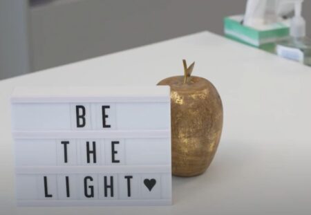 "Be the Light" sign on a table at St. Jude's Ranch for Children