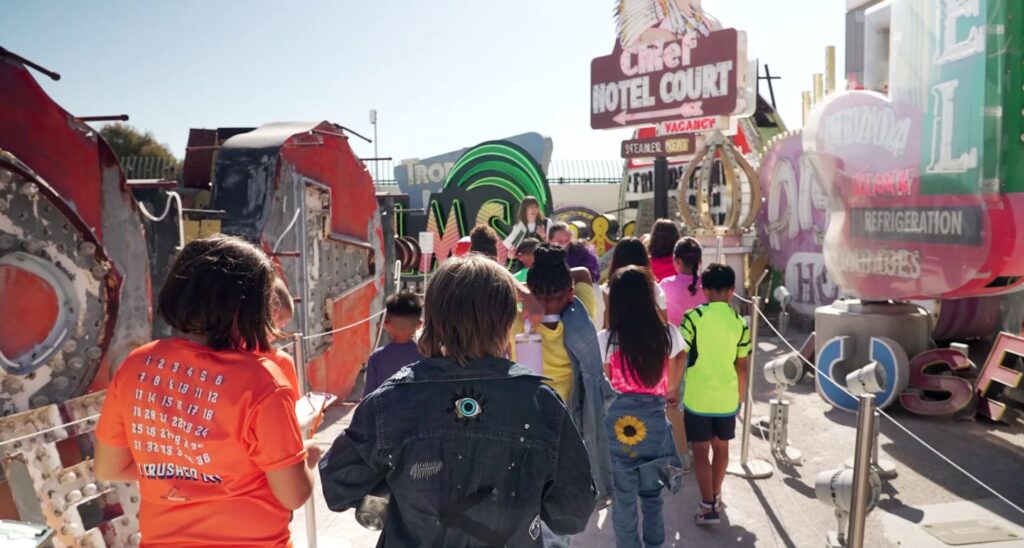 Students from Triggs Elementary School visit the historic Las Vegas Neon Museum.