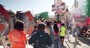 Students from Triggs Elementary School visit the historic Las Vegas Neon Museum.