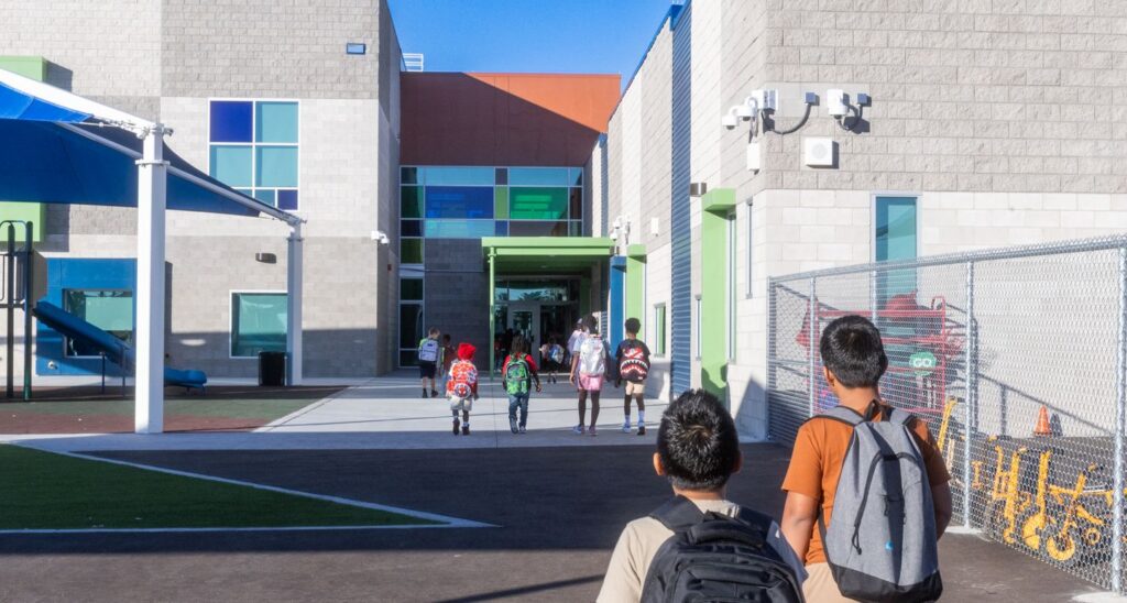 Students entering a CCSD elementary school.