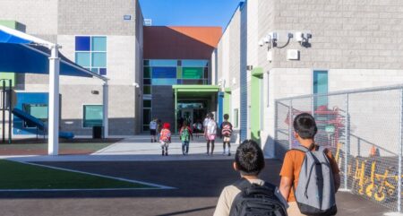 Students entering a CCSD elementary school.