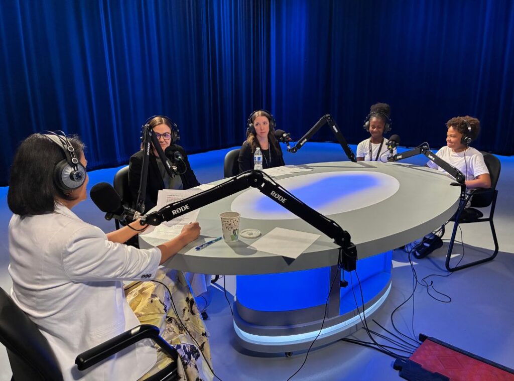 Superintendent Ebert podcasting with students from CCSD.